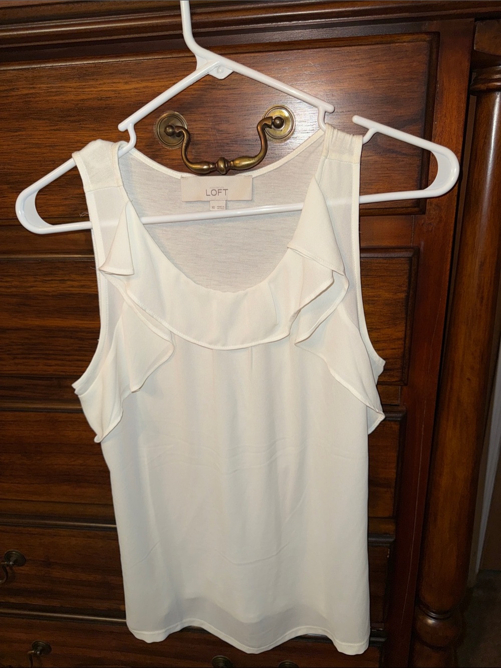 LOFT Cream Ruffle Sleeveless Top